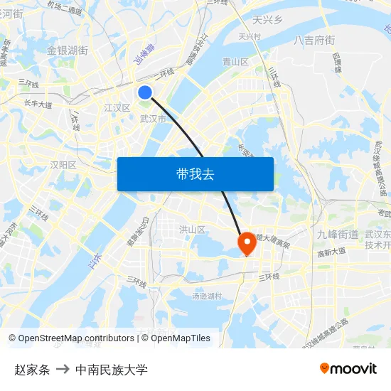 赵家条 to 中南民族大学 map
