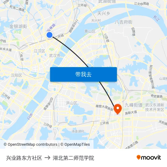 兴业路东方社区 to 湖北第二师范学院 map
