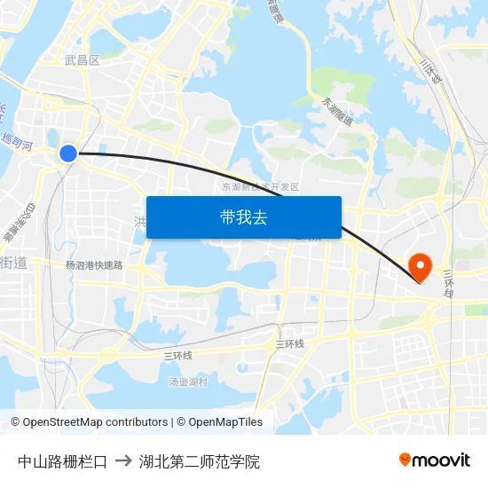 中山路栅栏口 to 湖北第二师范学院 map