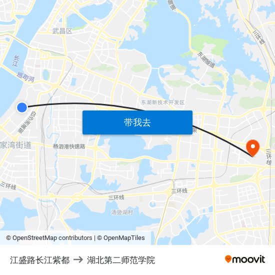 江盛路长江紫都 to 湖北第二师范学院 map