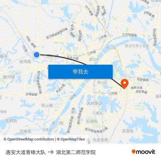 惠安大道青锋大队 to 湖北第二师范学院 map