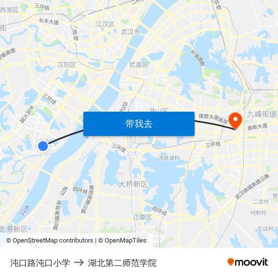 沌口路沌口小学 to 湖北第二师范学院 map