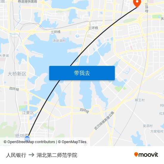 人民银行 to 湖北第二师范学院 map