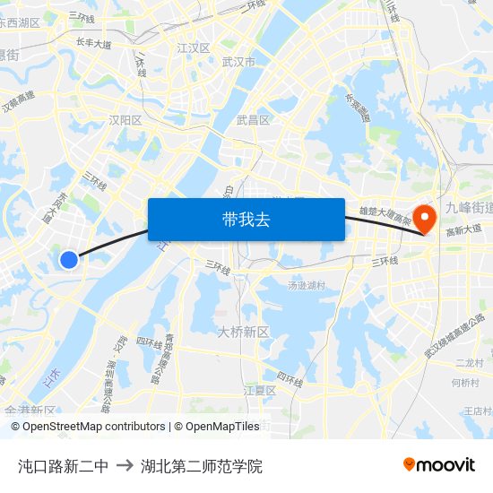 沌口路新二中 to 湖北第二师范学院 map