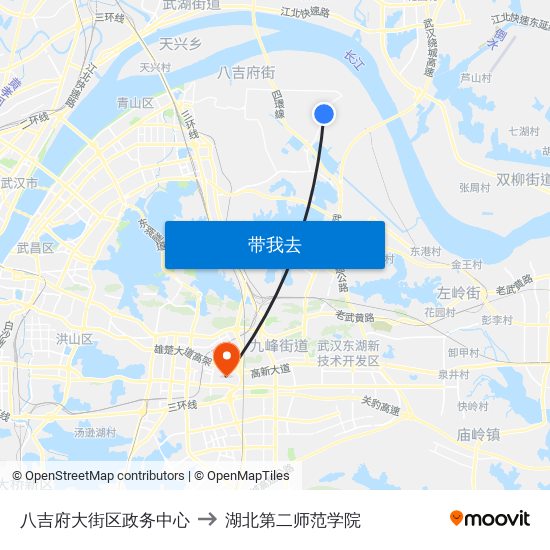 八吉府大街区政务中心 to 湖北第二师范学院 map