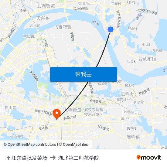 平江东路批发菜场 to 湖北第二师范学院 map