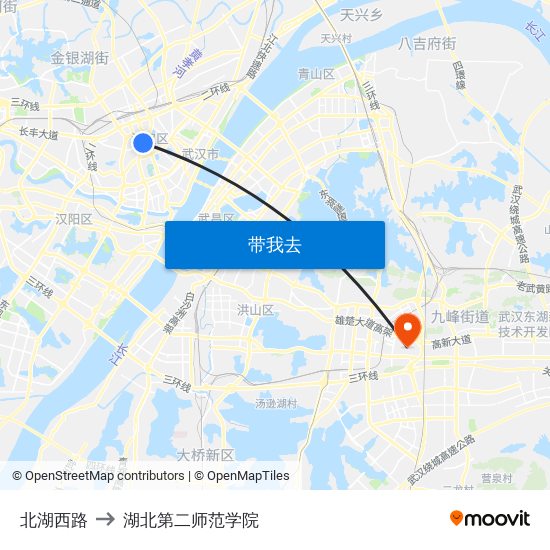 北湖西路 to 湖北第二师范学院 map