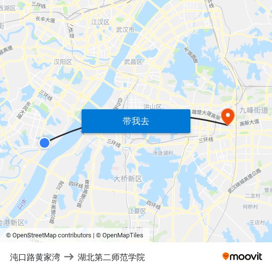 沌口路黄家湾 to 湖北第二师范学院 map