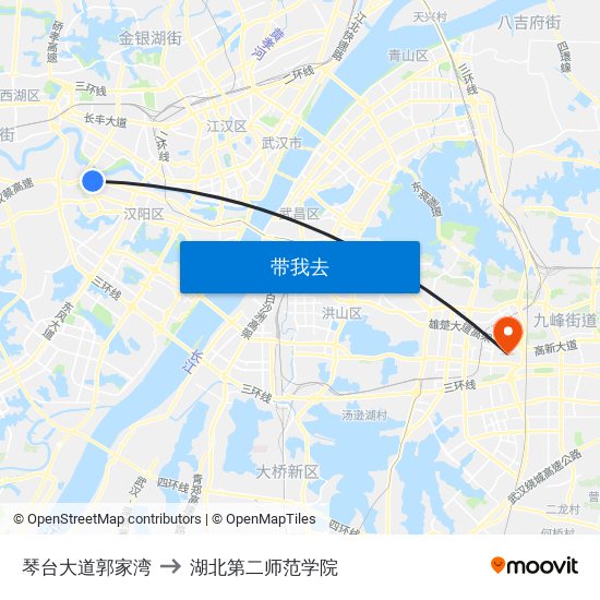 琴台大道郭家湾 to 湖北第二师范学院 map