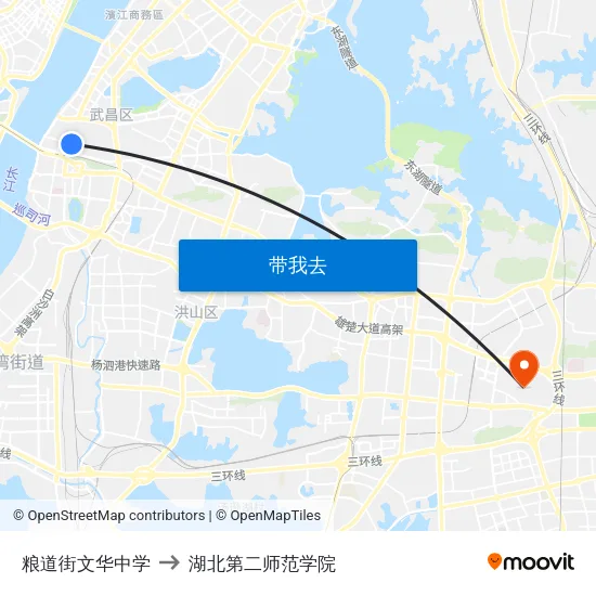 粮道街文华中学 to 湖北第二师范学院 map
