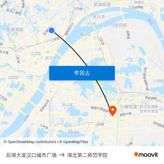 后湖大道汉口城市广场 to 湖北第二师范学院 map