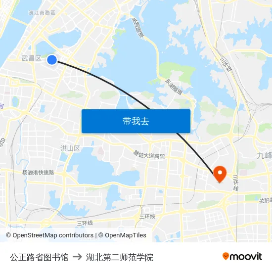 公正路省图书馆 to 湖北第二师范学院 map