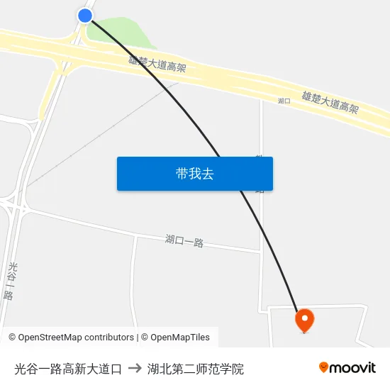 光谷一路高新大道口 to 湖北第二师范学院 map
