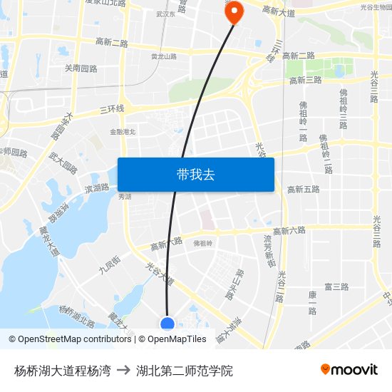 杨桥湖大道程杨湾 to 湖北第二师范学院 map