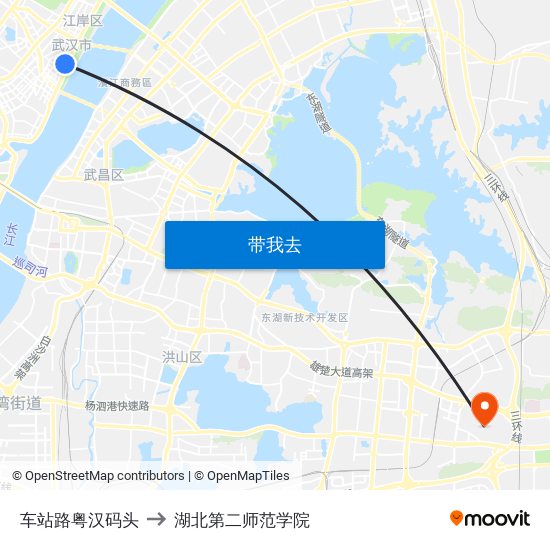 车站路粤汉码头 to 湖北第二师范学院 map
