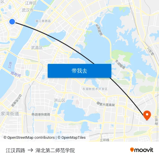 江汉四路 to 湖北第二师范学院 map