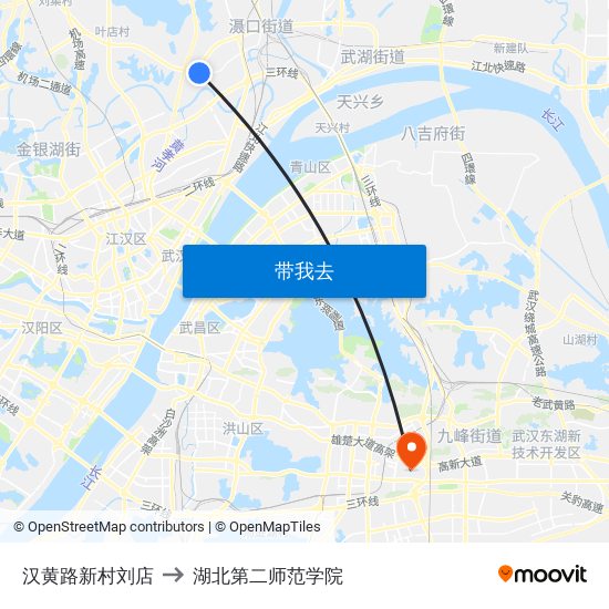 汉黄路新村刘店 to 湖北第二师范学院 map