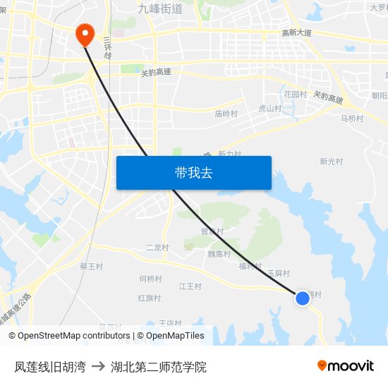 凤莲线旧胡湾 to 湖北第二师范学院 map
