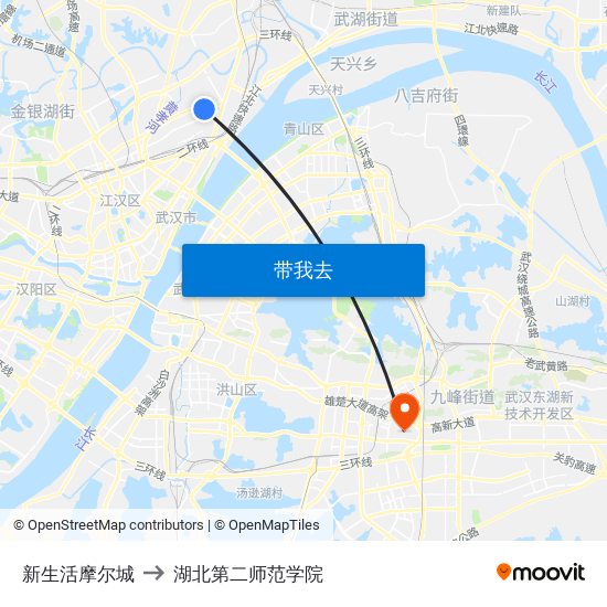 新生活摩尔城 to 湖北第二师范学院 map