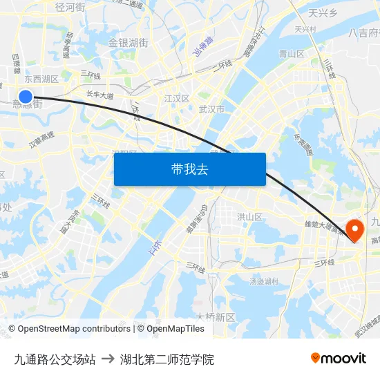 九通路公交场站 to 湖北第二师范学院 map
