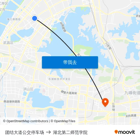 团结大道公交停车场 to 湖北第二师范学院 map