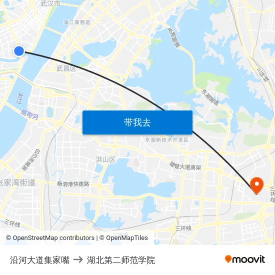 沿河大道集家嘴 to 湖北第二师范学院 map