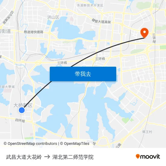 武昌大道大花岭 to 湖北第二师范学院 map