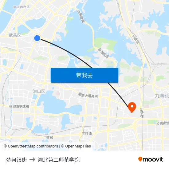 楚河汉街 to 湖北第二师范学院 map