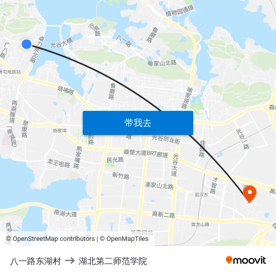 八一路东湖村 to 湖北第二师范学院 map