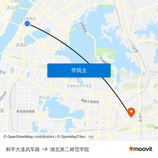 和平大道武车路 to 湖北第二师范学院 map