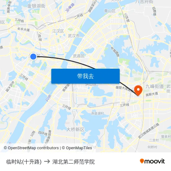 临时站(十升路) to 湖北第二师范学院 map
