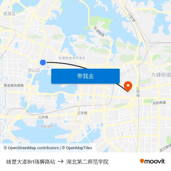 雄楚大道Brt珞狮路站 to 湖北第二师范学院 map