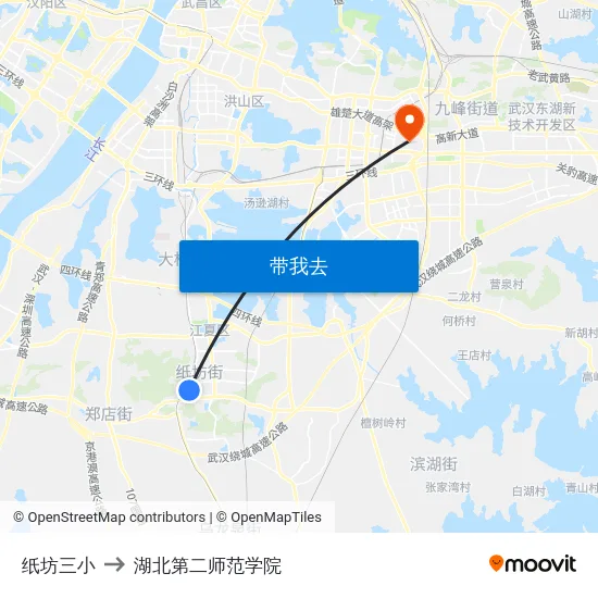 纸坊三小 to 湖北第二师范学院 map