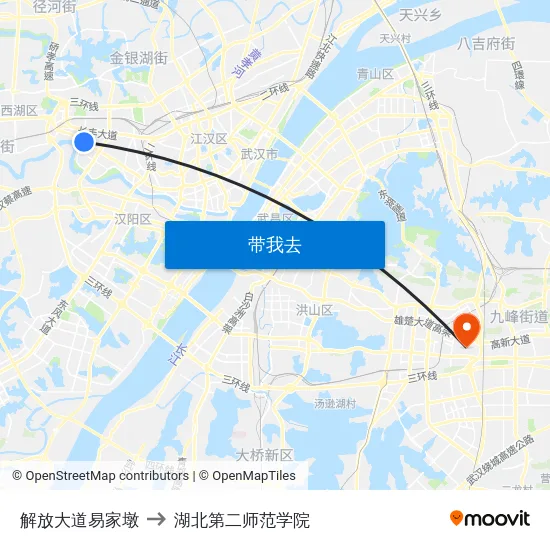 解放大道易家墩 to 湖北第二师范学院 map