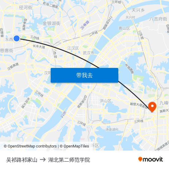 吴祁路祁家山 to 湖北第二师范学院 map