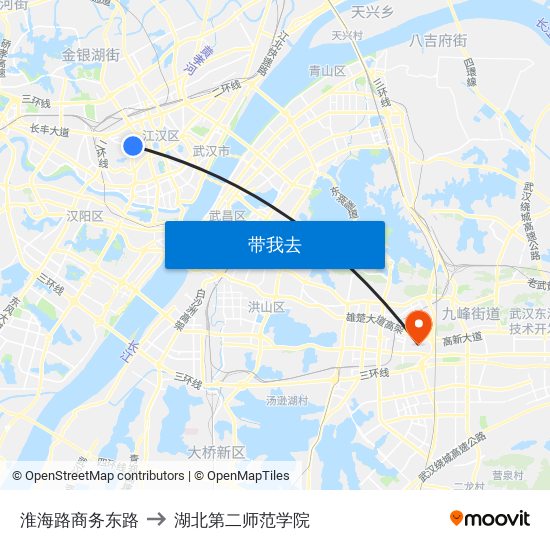 淮海路商务东路 to 湖北第二师范学院 map