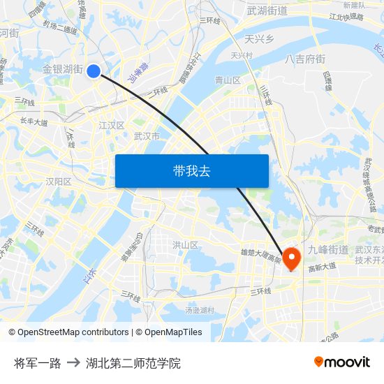 将军一路 to 湖北第二师范学院 map