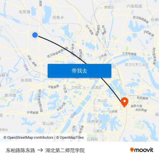 东柏路陈东路 to 湖北第二师范学院 map