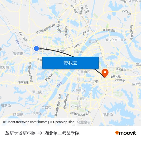 革新大道新征路 to 湖北第二师范学院 map