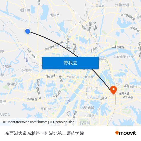 东西湖大道东柏路 to 湖北第二师范学院 map