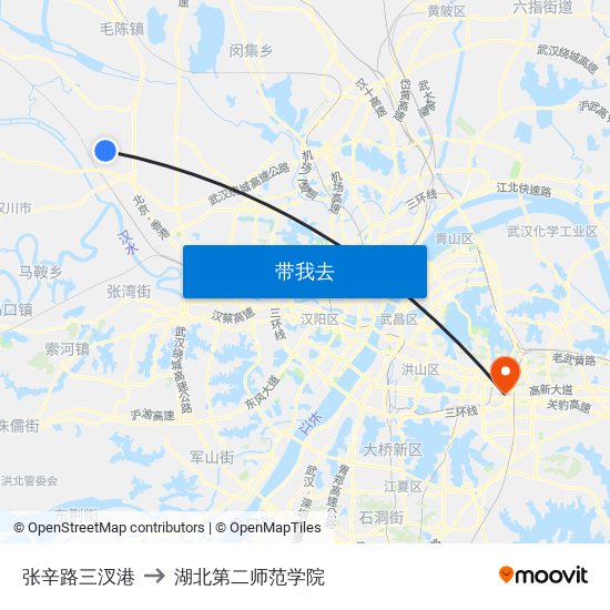 张辛路三汊港 to 湖北第二师范学院 map