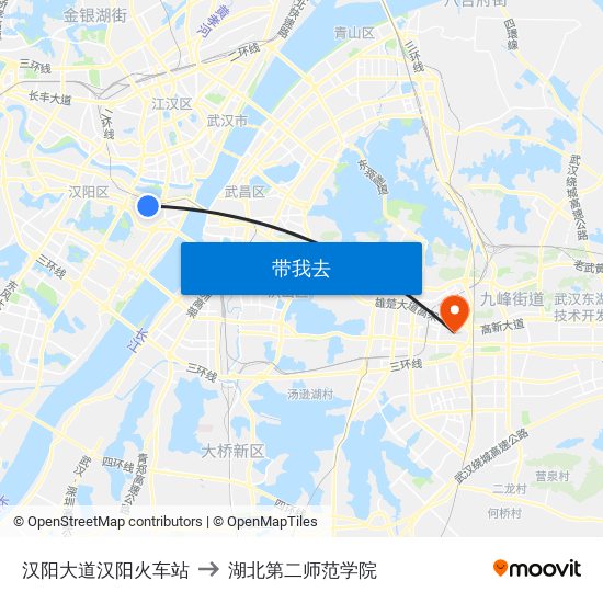 汉阳大道汉阳火车站 to 湖北第二师范学院 map