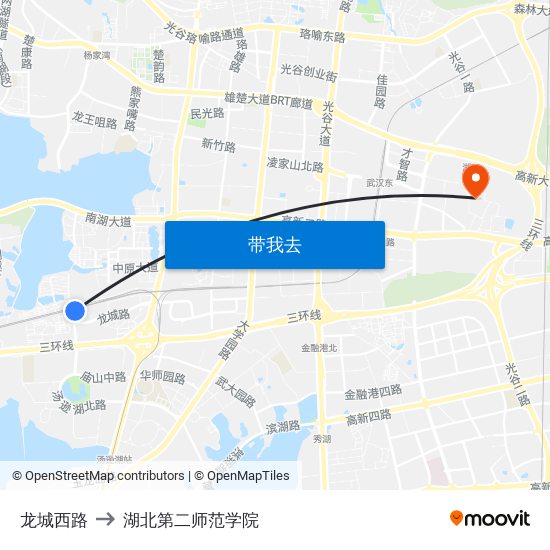 龙城西路 to 湖北第二师范学院 map