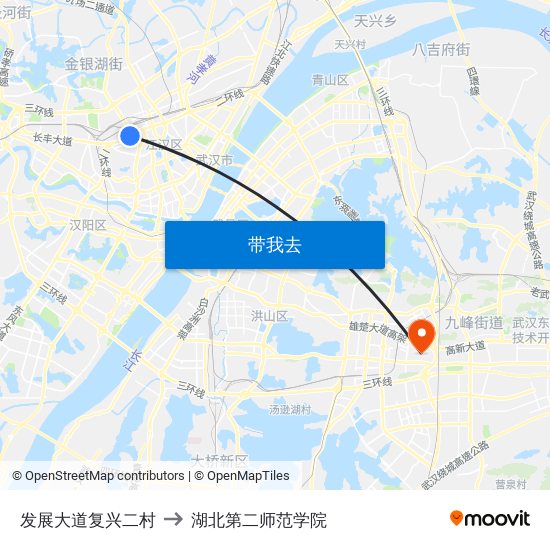 发展大道复兴二村 to 湖北第二师范学院 map