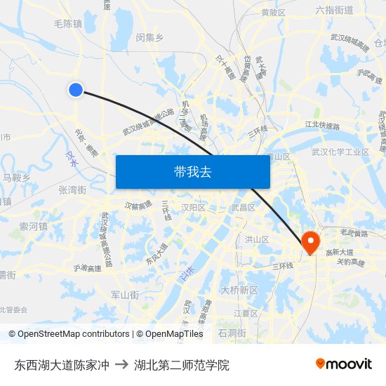 东西湖大道陈家冲 to 湖北第二师范学院 map