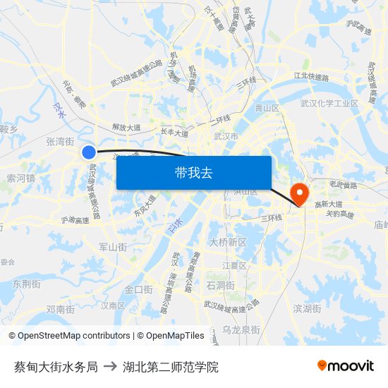 蔡甸大街水务局 to 湖北第二师范学院 map