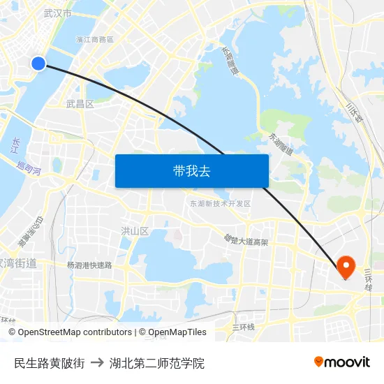 民生路黄陂街 to 湖北第二师范学院 map
