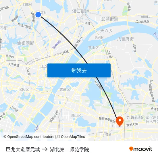 巨龙大道磨元城 to 湖北第二师范学院 map