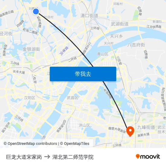 巨龙大道宋家岗 to 湖北第二师范学院 map
