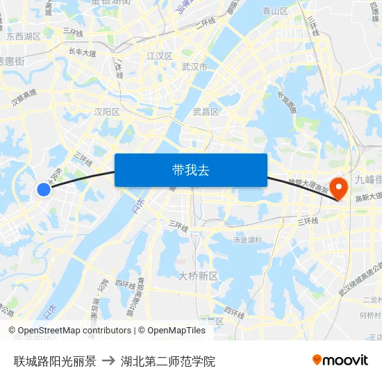 联城路阳光丽景 to 湖北第二师范学院 map